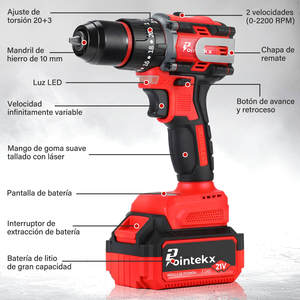 Trapano a percussione brushless Pointekx 21V con batteria da 3.0Ah, rosso e nero, utensile elettrico professionale per l'edilizia - Product Image 5