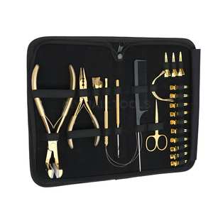 Kit d'outils personnalisés pour extensions capillaires avec outil pour extensions à bandes adhésives, ciseaux, pinces bec de canard, pince à sertir à trois trous, crochet et anneau - Product Image 5