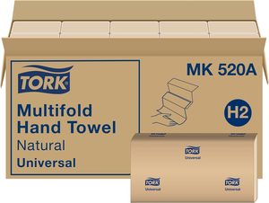 Serviettes en papier pliées universelles Tork, brun naturel, 1 pli, 100% recyclées, 250 serviettes/paquet, 16 paquets/caisse (MK520A) - Product Image 1