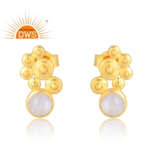 Pendientes de Plata de Ley 925 chapados en oro de 18 quilates con piedras preciosas de Luna arcoíris naturales, joyería fina Demi fabricada - Product Image 1