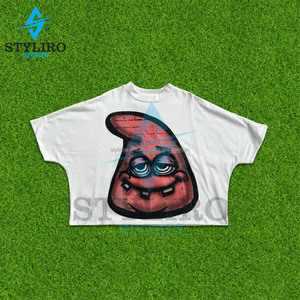 Venta al por mayor de los hombres Boxy Fit camiseta de peso pesado de algodón de gran tamaño recortada corta sólida O-cuello de la pantalla de impresión gráfica de moda - Product Image 2