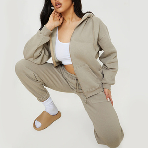 Ensemble pantalon de survêtement et sweat à capuche pour femme Sweat à capuche zippé personnalisé Vêtements de sport pour femme Ensemble de survêtement deux pièces en éponge française - Product Image 1