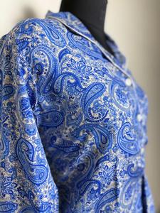 Chemise en coton imprimé cachemire bleu pour femme Chemise boutonnée décontractée Paisley bleu et blanc - Product Image 2