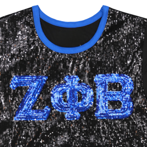 100 Cotton Zeta Phi Beta Sorority <b>Sequin</b> Embroidered Greek Letters Tee Black Sparkle Stylish Casual Greek Life Apparel <b>Shirt</b> - Product Image 2