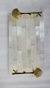 Plateau décoratif écologique en pierre de sélénite Rectangle en bois, marbre, plastique, acier et acier inoxydable, plateau de service pour la maison - Product Image 5