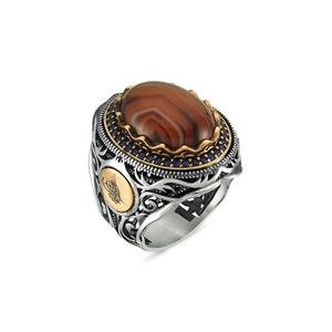Anello d'argento con Design speciale in pietra agata di Yemen - Product Image 1