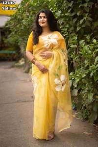 Diseñador de Bollywood, última tendencia, ropa de Festival de alta calidad, Organza con Sari pintado a mano, exportador y suministro indio - Product Image 3