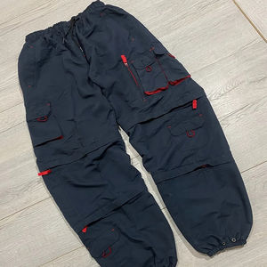 Pantalon multi-poches ample unisexe, pantalon cargo ample, coupe-vent, taille élastique, ceinture réglable, fermeture éclair, jambe large, couleur noire - Product Image 2