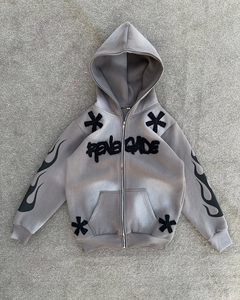 เสื้อสวมหัวใส่ได้ทั้งชายและหญิงเสื้อมีฮู้ดผ้าเทอร์รี่ปักด้วยกรดซีดจาง - Product Image 3