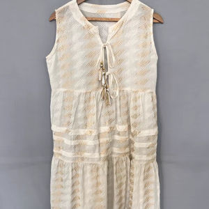 เดรสแขนยาวทรงหลวมลำลองสไตล์เอเชียตะวันตกชุดเดรสใส่อยู่บ้านทำจากผ้าฝ้ายมีกระเป๋าสำหรับผู้หญิงสีทึบเพรียวบาง - Product Image 1