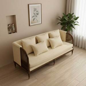 Sofá de Estilo Asiático con Estructura de Madera INDOCHI 200x72x79cm, Tapizado con Tela Estampada SFB68075 - Product Image 2