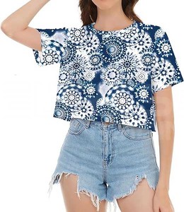 Camisetas recortadas con cuello redondo para mujer, camisetas cortas gráficas con estampado Floral de verano, manga corta, diseño Sexy de gran tamaño, venta al por mayor - Product Image 4