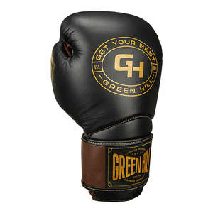 Guantes de Boxeo Personalizados Striker en Cuero Vacuno Negro/Marrón con Cordones en la Muñeca y Patrón Impreso, Tallas 10oz 12oz 14oz 16oz - Product Image 1