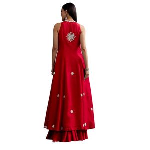 Costume Palazzo Rouge Avec Miroir Et Moti Work Slit Kurta Vente En Gros Vêtements Ethniques Pour Femmes OEM Vêtements Usine Fournisseur En Gros - Product Image 6