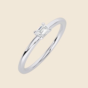 Trimmed 14K Solid Gold Petite Emerald Ring With 1 Emerald Cut Lab Grown Diamond 0.16 Carat F+-VS <b>Wedding</b> <b>Anniversary</b> Gift - Product Image 2