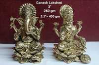 Ensemble de sculptures Lakshmi Ganesh en laiton moulé finition antique, élégant, traditionnel, religieux, décoratif, Murti, artisanat métallique pour la maison