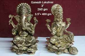 ชุดรูปปั้นพระลักษมีพระพิฆเนศทำจากทองเหลืองโบราณสำหรับตกแต่งบ้านและของขวัญงานฝีมือโลหะ - Product Image 3