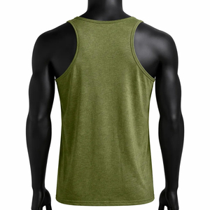 Débardeur vert olive sans manches pour homme, débardeur décontracté en tricot, haut en coton uni à col rond, débardeur en coton noir - Product Image 3