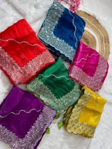 เครื่องแต่งกายที่ได้รับความนิยมแบบใหม่เสื้อส่าหรีผ้าไหม zimmy Choo นุ่มพิเศษแบบอินเดียปักลาย3มม. - Product Image 6