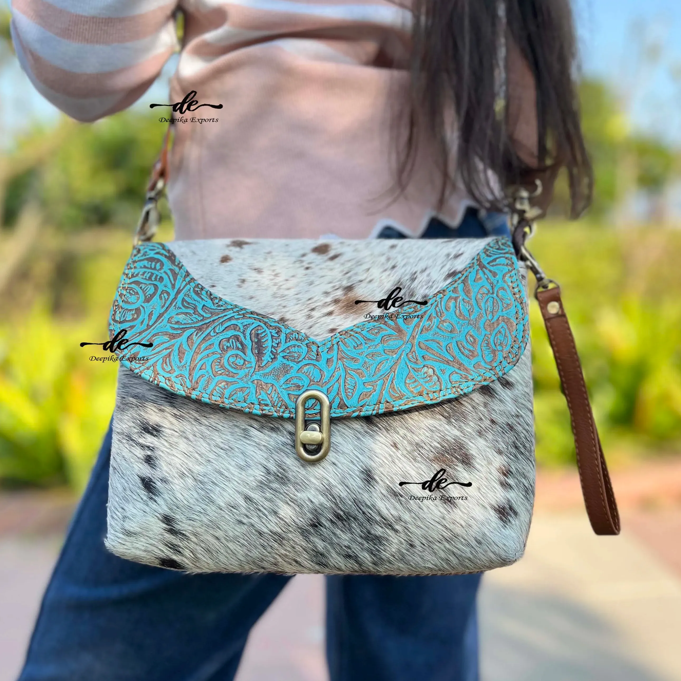 Tas tangan kulit sapi untuk wanita, baru desain gaya unik dompet ukiran gaya kasual tas selempang tas kulit asli