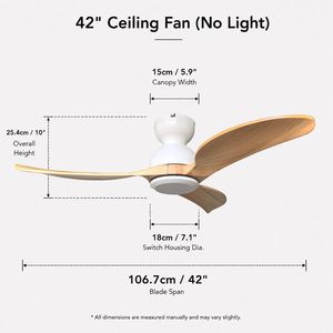 Ventilador de Techo de 42 Pulgadas con Aspas de Madera Natural, Sin Luz, Montaje Empotrado, 3 Aspas, Estilo Nórdico, Motor DC Silencioso, Control Remoto para el Hogar - Product Image 6