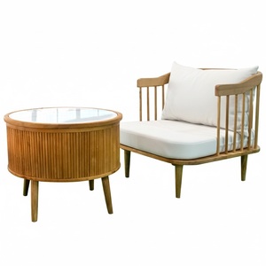 Modern Traditional Solid Oak Lounge Chair Table <b>Set</b> for Outdoor Indoor Living Room Hotel Lobby-Comfortable Outdoor Furniture - Product Image 1