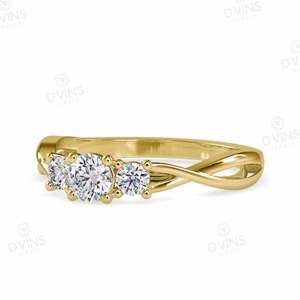 Anillo de Diamantes Naturales VS de 3 Piedras de Diseño para Mujer, Oro de 14k y 18k, Estilo Clásico para Boda, Aniversario, Fiesta, Certificado - Product Image 3
