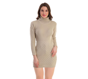 Đầm len nữ dáng ôm body, cổ shawl, kiểu dáng thanh lịch, chất liệu dệt kim 3D, họa tiết kim cương, thích hợp cho mùa thu đông. - Product Image 3