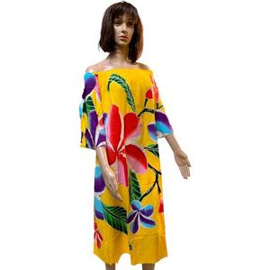 Handpainted Off-Shoulder 100% Rayon Woven Dress Sportswear One Piece Swimsuit for Fitness Summer <b>Bikini</b> Set - Product Image 1