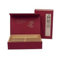 Caja de Almacenamiento para Pendientes, Anillos, Collares y Relojes, Envuelta en Lino Azul y Rojo, con Caja de Regalo de Madera de Pino y Pegamento de Cuero