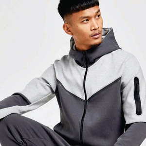 Ensemble de survêtement unisexe décontracté gris foncé deux pièces avec sweat à capuche zippé et pantalon de jogging 100% coton molletonné respirant athlétique - Product Image 5
