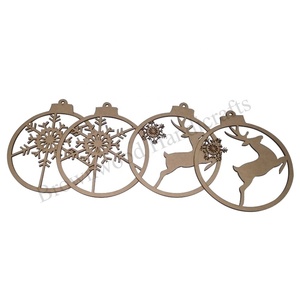 Premium MDF tallado árbol de Navidad decoración conjunto de 2 adornos artísticos diseño personalizado para Navidad Año Nuevo vacaciones pantalla - Product Image 5