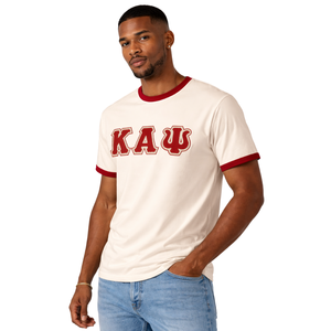 T-shirt Kappa Alpha Psi Kream-Premium en chenille avec lettres brodées, coupe standard, en coton de qualité supérieure, vêtement de fraternité grecque - Product Image 3