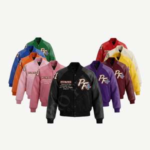 Veste universitaire de style actuel, corps en laine, manches longues, broderie de crâne, veste universitaire de style lettreman, veste de baseball pour hommes - Product Image 1