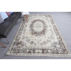 5.4x9.3 ft Vintage Rug, Turkish Rug, <b>Brown</b> Striped <b>Wool</b> Rug - Product Image 3