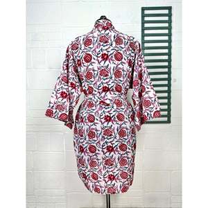 Boho Cotton <b>Kimono</b> Hand-Printed Floral Butterfly Pattern Lightweight Indian House Robe for <b>Beach</b> Vacation ODM Supply - Product Image 6