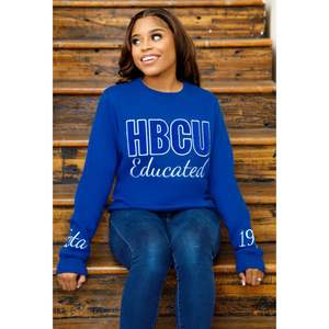 Hbcu Zeta chenille เสื้อกันหนาวปักลายสีน้ำเงินเข้มเสื้อผ้าสโมสรผ้าฝ้ายแบบสวมหัวคอกลมสำหรับวิทยาลัย - Product Image 1