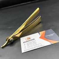 Plasma doré, rasoir droit pour salon de coiffure en acier inoxydable, coupe gorge, nouveau logo personnalisé