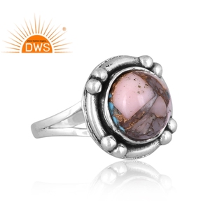 Venta caliente plata esterlina oxidada Natural Mojave cobre Rosa ópalo piedra preciosa anillo apilable fabricante de joyería personalizada - Product Image 3