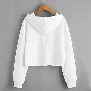 Nuevo estilo French Terry Cropped Raw Hem Hoodies Mock Neck Quarter Zip Pullover Mujeres Crop Sudadera - Product Image 4