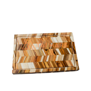 Tabla de cortar de bambú cuadrada al por mayor, diseño de bloque de espiga con junta de madera de teca para carne y verduras - Product Image 1