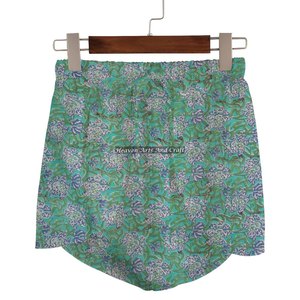 Short de nuit confortable en coton imprimé à la main de haute qualité avec cordon de serrage élastique à la taille, vêtements de plage pour femmes - Product Image 3