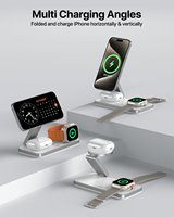 GREENLEMON Station de charge sans fil pliable 3-en-1 en ABS, sorties 5W/7.5W/10W/15W, support de charge magnétique pour iPhone, compatible mondial