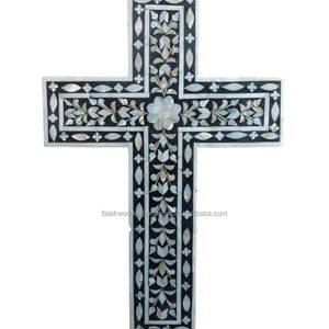 Cruz de Madera con Incrustaciones de Hueso Hecha a Mano de Primera Calidad, Pulida, Decoración Religiosa para Colgar en la Pared del Hogar, Oficina, Tienda o Iglesia por FWE - Product Image 2