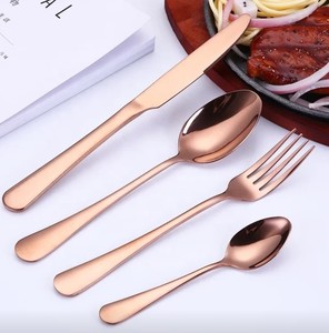 Ensemble de couverts en métal plaqué or rose au design unique en acier inoxydable, fait à la main pour restaurants, cafés et cuisines à domicile, ensembles de haute qualité - Product Image 1