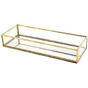 Plateau en verre élégant pour décoration intérieure avec finition dorée très design Plateau à bijoux pour vaisselle en métal et verre - Product Image 1