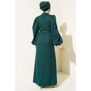 Robe évasée ceinturée à manches ballon Émeraude - Product Image 1