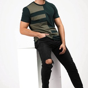 Camiseta de Hombre con Bloques de Color Geométricos, Cuello Redondo, Manga Corta, Estilo Casual Oversize, Tejido 100% Algodón, Streetwear, Lavado Ácido - Product Image 5
