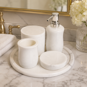Wholesale Stone Era Eco-Friendly Modern Luxury Four-Piece Smooth White Marble <b>Bathroom</b> <b>Accessories</b> <b>Set</b> Soap Dispenser Tumbler - Product Image 4