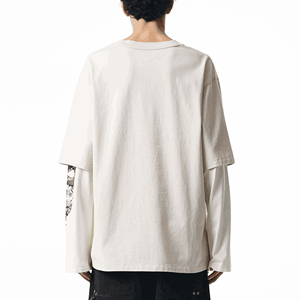 เสื้อยืดแขนยาวสองชั้นสำหรับผู้ชายเสื้อฮิปฮอปลายกราฟิกแนวสตรีทเสื้อฮิปฮอป - Product Image 4